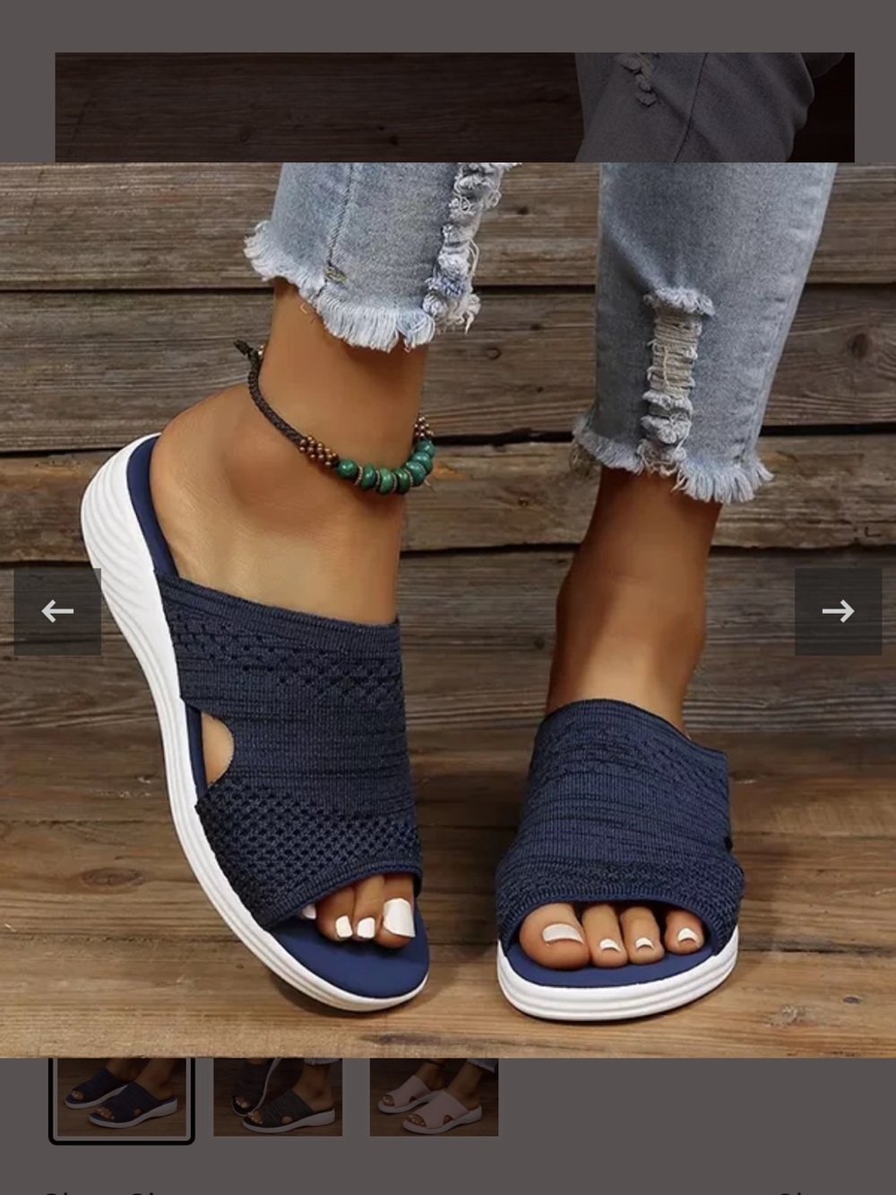 Women’s Navy Knit Slide Sandals - Comfortable Casual Slip-On